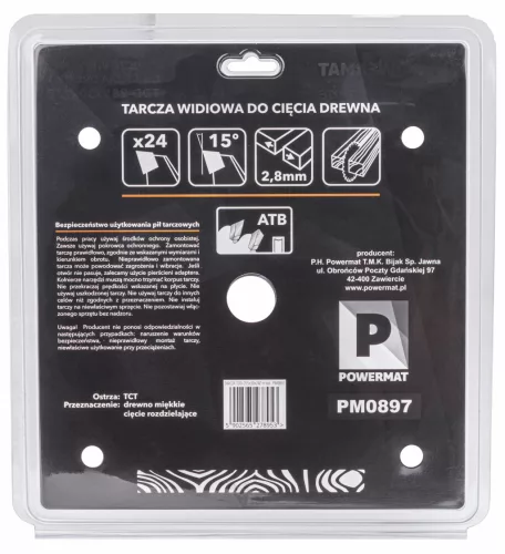 Keményfémlapkás körfűrészlap fához 255 × 30 mm, 24 fog, TDD-255x30x24Z – Powermat (PM0897)