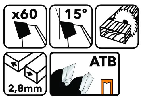 Keményfémlapkás körfűrészlap fához 255 × 30 mm, 60 fog, TDD-255x30x60Z – Powermat (PM0899)