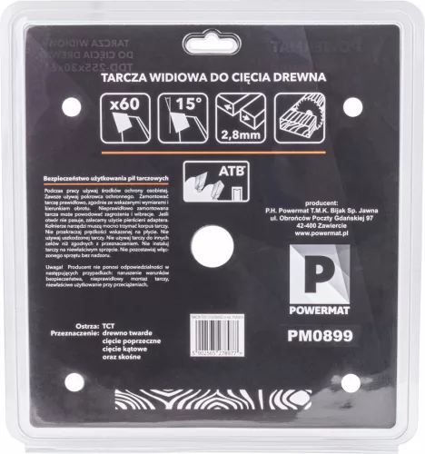 Keményfémlapkás körfűrészlap fához 255 × 30 mm, 60 fog, TDD-255x30x60Z – Powermat (PM0899)