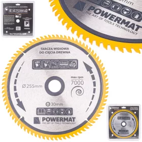   Keményfémlapkás körfűrészlap finomvágáshoz 255 × 30 mm, 80 fog, TDD-255x30x80Z – Powermat (PM0900)