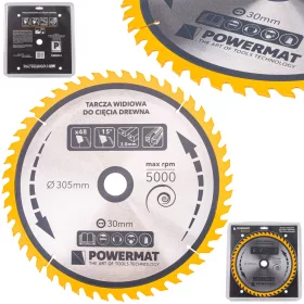   Keményfémlapkás körfűrészlap fához 305 × 30 mm, 48 fog, TDD-305x30x48Z – Powermat (PM0901)