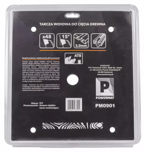 Keményfémlapkás körfűrészlap fához 305 × 30 mm, 48 fog, TDD-305x30x48Z – Powermat (PM0901)