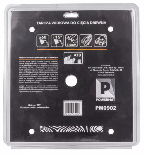 Keményfémlapkás körfűrészlap fához 305 × 30 mm, 60 fog, TDD-305x30x60Z – Powermat (PM0902)