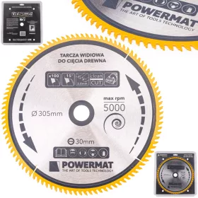   Keményfémlapkás körfűrészlap finomvágáshoz 305 × 30 mm, 100 fog, TDD-305x30x100Z – Powermat (PM0903)
