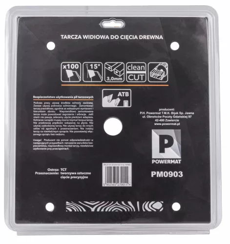 Keményfémlapkás körfűrészlap finomvágáshoz 305 × 30 mm, 100 fog, TDD-305x30x100Z – Powermat (PM0903)