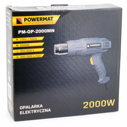 Hőlégfúvó 2000 W, 2 fokozat, 350/600 °C, 4 fúvókával, PM-OP-2000MN – Powermat (PM0997)