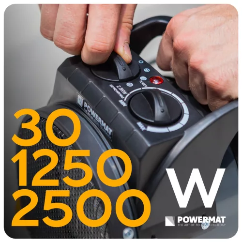 Elektromos hősugárzó, ventilátoros fűtőtest 2,5 kW, 230 V, termosztáttal, PM-NAG-2.5EN – Powermat (PM1017)
