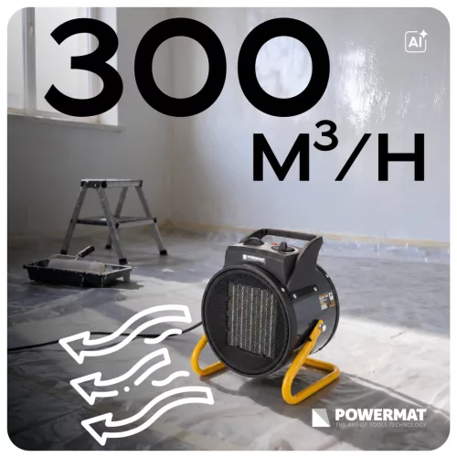 Elektromos hősugárzó, ventilátoros fűtőtest 3,5 kW, 300 m³/h, termosztáttal, PM-NAG-3.5EN – Powermat (PM1018)