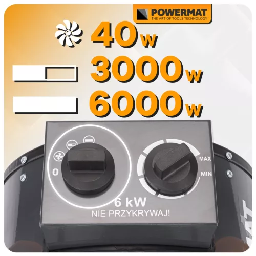 Elektromos hőlégfúvó 6 kW, 400 V, kerámia fűtőelemmel, termosztáttal, PM-NAG-6EN – Powermat (PM1019)