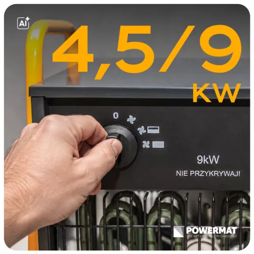Elektromos hőlégfúvó 9 kW, 400 V, 1200 m³/h, termosztáttal, PM-NAG-9EDN – Powermat (PM1020)