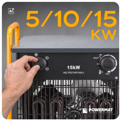 Elektromos hőlégfúvó 15 kW, 400 V, 2000 m³/h, 3 fűtési fokozat, PM-NAG-15EDN – Powermat (PM1022)