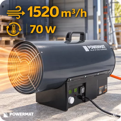 Gázüzemű hőlégfúvó 65 kW, termosztáttal, 2 kijelzővel, 1520 m³/h, PM-NAG-65GLN – Powermat (PM1028)