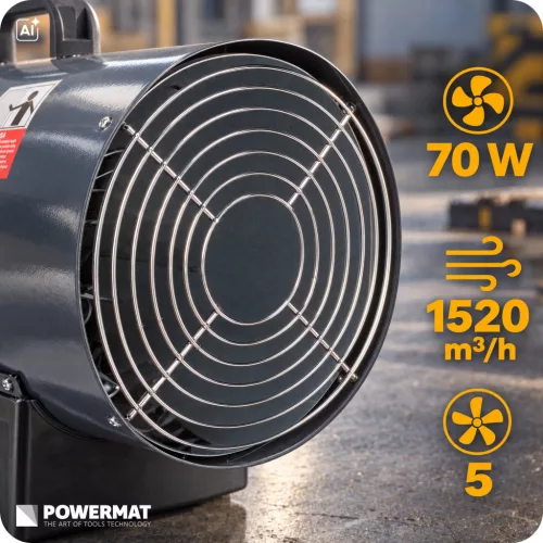 Gázüzemű hőlégfúvó 65 kW, termosztáttal, 2 kijelzővel, 1520 m³/h, PM-NAG-65GLN – Powermat (PM1028)
