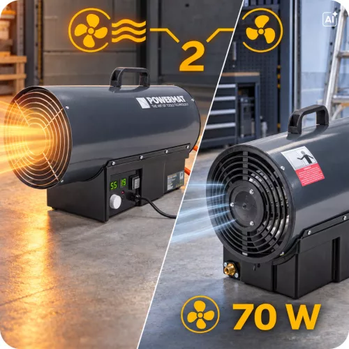 Gázüzemű hőlégfúvó 65 kW, termosztáttal, 2 kijelzővel, 1520 m³/h, PM-NAG-65GLN – Powermat (PM1028)