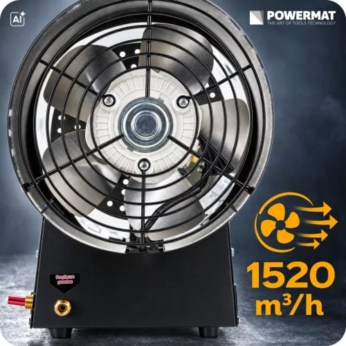 Gázüzemű hőlégfúvó 65 kW, propán-bután, 1520 m³/h, tömlővel és nyomáscsökkentővel, PM-NAG-65GN – Powermat (PM1032)