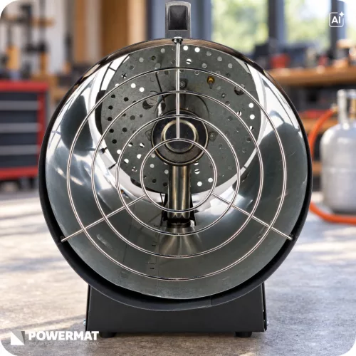 Gázüzemű hőlégfúvó 65 kW, propán-bután, 1520 m³/h, tömlővel és nyomáscsökkentővel, PM-NAG-65GN – Powermat (PM1032)