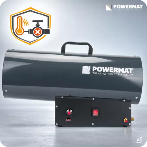 Gázüzemű hőlégfúvó 65 kW, propán-bután, 1520 m³/h, tömlővel és nyomáscsökkentővel, PM-NAG-65GN – Powermat (PM1032)