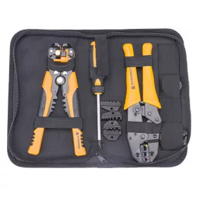   Krimpelő fogó készlet 5 cserélhető betéttel, automata csupaszítóval, kofferben, PM-ZDK-8T – Powermat (PM1078)