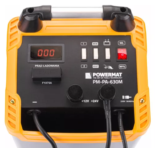 Akkumulátortöltő indító funkcióval 12/24 V, 600 A indítóáram, 40–800 Ah, PM-PA-630M – Powermat (PM1097)