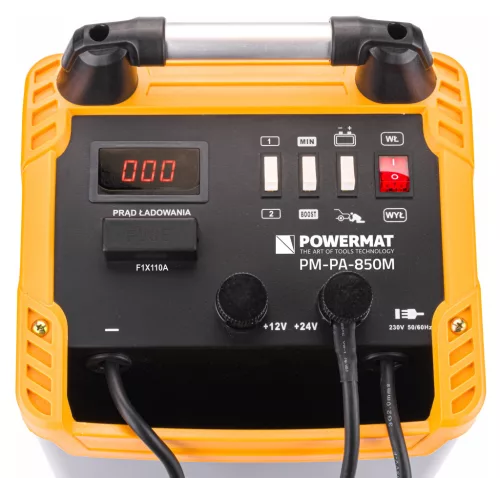 Akkumulátortöltő indító funkcióval 12/24 V, 850 A indítóáram, 60–1000 Ah, PM-PA-850M – Powermat (PM1099)