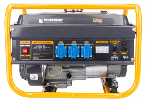 Áramfejlesztő 3 kW, AVR feszültségszabályzóval, 3 × 230 V + 12 V, PM-AGR-3000M2S – Powermat (PM1197)