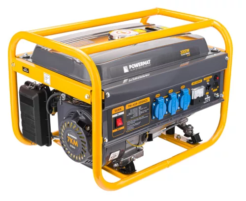 Áramfejlesztő 3 kW, AVR feszültségszabályzóval, 3 × 230 V + 12 V, PM-AGR-3000M2S – Powermat (PM1197)