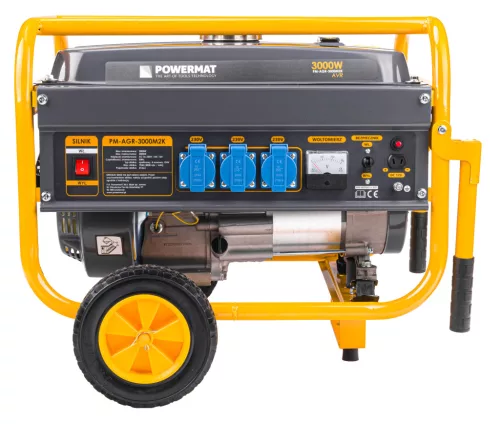 Áramfejlesztő 3 kW, kerekekkel, AVR feszültségszabályzóval, 3 × 230 V, PM-AGR-3000M2K – Powermat (PM1198)