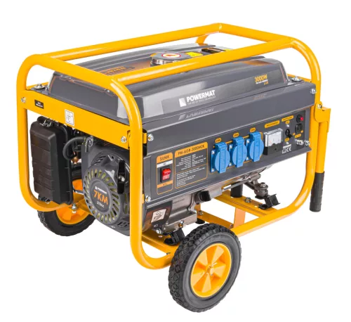 Áramfejlesztő 3 kW, kerekekkel, AVR feszültségszabályzóval, 3 × 230 V, PM-AGR-3000M2K – Powermat (PM1198)