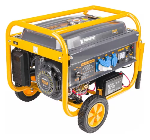 Áramfejlesztő 3 kW, önindítós, akkumulátorral, kerekekkel, AVR, PM-AGR-3000M2KE – Powermat (PM1199)