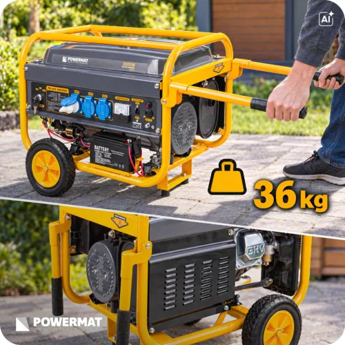 Áramfejlesztő 3 kW, önindítós, akkumulátorral, kerekekkel, AVR, PM-AGR-3000M2KE – Powermat (PM1199)