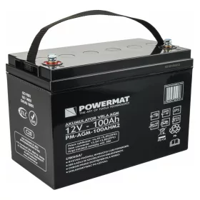   AGM akkumulátor 12 V, 100 Ah, C20, VRLA, tartalék üzemre, PM-AGM-100AHM2 – Powermat (PM1202)