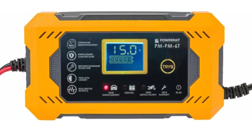 Mikroprocesszoros akkumulátortöltő 12 V, 6 A, 4–100 Ah, AGM / GEL / LFP, IP65, PM-PM-6T – Powermat (PM1242)