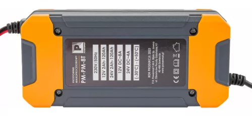 Mikroprocesszoros akkumulátortöltő 12 V / 24 V, 8 A, 4–120 Ah, AGM / GEL / LFP, IP65, PM-PM-8T – Powermat (PM1243)