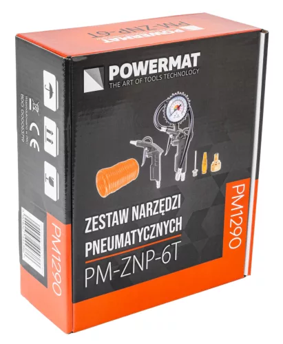 Sűrített levegős szerszámkészlet 6 részes, lefúvató- és abroncsfújó pisztollyal, PM-ZNP-6T – Powermat (PM1290)