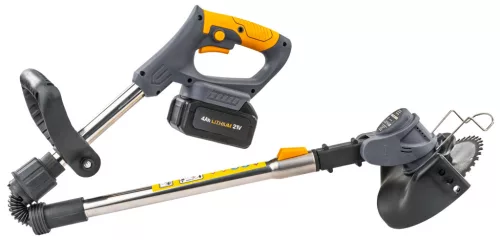 Akkus fűszegélynyíró kerekekkel, 21 V, 2 × 4 Ah, PM-PKA-4AHM – Powermat (PM1329)