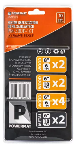 Orrfűrészlap készlet fához és fémhez, 10 db, 6 és 8 col, univerzális befogás, PM-ZBDP-10T – Powermat (PM1373)