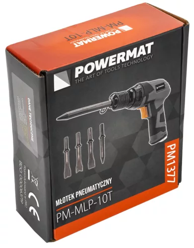 Pneumatikus vésőkalapács 4500 ütés/perc, 10 mm-es befogással, 4 vésővel, PM-MLP-10T – Powermat (PM1377)