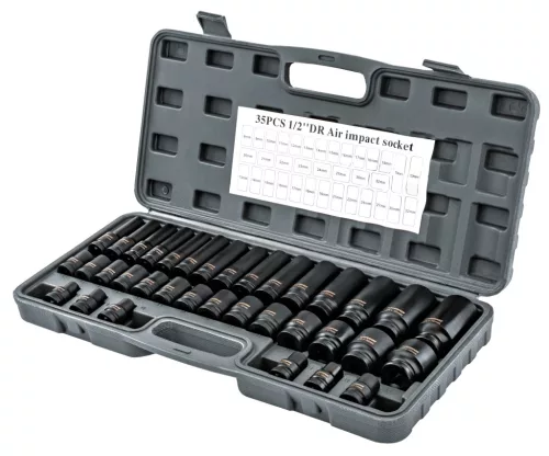 Gépi dugókulcsfej készlet 1/2", 35 részes, 8–32 mm, rövid 38 mm és hosszú 78 mm, CrV, PM-ZNU-832T – Powermat (PM1380)