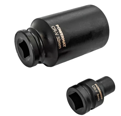 Gépi dugókulcsfej készlet 1/2", 35 részes, 8–32 mm, rövid 38 mm és hosszú 78 mm, CrV, PM-ZNU-832T – Powermat (PM1380)