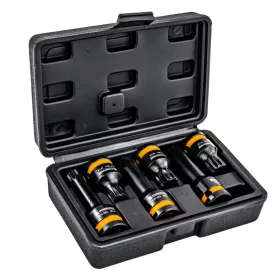   Gépi dugókulcsfej készlet bordás (spline) profillal 1/2", 6 db, M14–M18, Cr-Mo, kofferben, PM-ZNU-1418T – Powermat (PM1381)