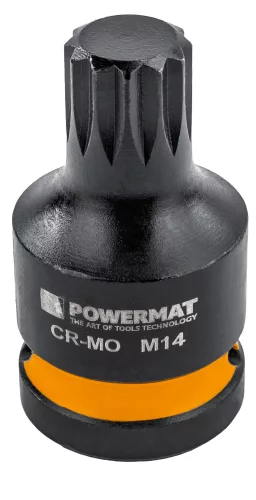 Gépi dugókulcsfej készlet bordás (spline) profillal 1/2", 6 db, M14–M18, Cr-Mo, kofferben, PM-ZNU-1418T – Powermat (PM1381)