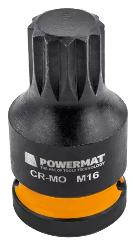 Gépi dugókulcsfej készlet bordás (spline) profillal 1/2", 6 db, M14–M18, Cr-Mo, kofferben, PM-ZNU-1418T – Powermat (PM1381)