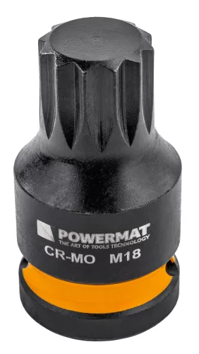 Gépi dugókulcsfej készlet bordás (spline) profillal 1/2", 6 db, M14–M18, Cr-Mo, kofferben, PM-ZNU-1418T – Powermat (PM1381)