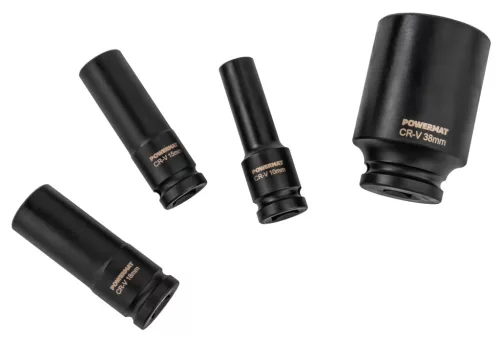 Gépi dugókulcsfej készlet 1/2", 20 részes, 10–38 mm, hosszú 78 mm, CrV, kofferben, PM-ZNU-1038T – Powermat (PM1382)