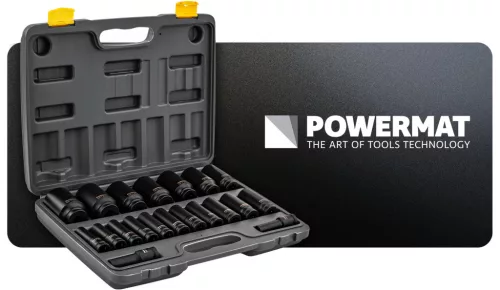 Gépi dugókulcsfej készlet 1/2", 20 részes, 10–38 mm, hosszú 78 mm, CrV, kofferben, PM-ZNU-1038T – Powermat (PM1382)