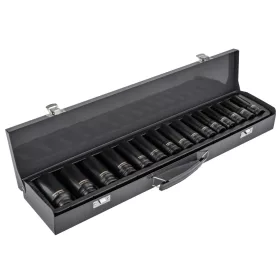   Gépi dugókulcsfej készlet 1/2", 15 részes, 10–30 mm, hosszú 78 mm, CrV, fém kofferben, PM-ZNU-1032T – Powermat (PM1383)