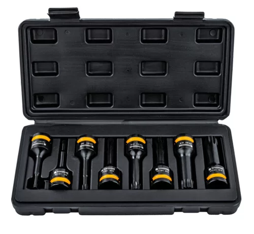 Gépi dugókulcsfej készlet bordás (spline) profillal 1/2", 8 db, M5–M18, 78 mm, Cr-Mo, PM-ZNU-518T – Powermat (PM1384)