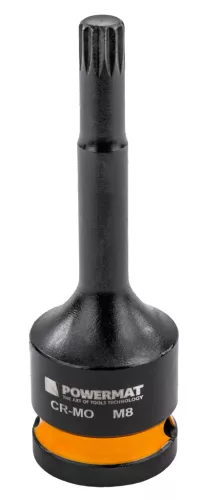 Gépi dugókulcsfej készlet bordás (spline) profillal 1/2", 8 db, M5–M18, 78 mm, Cr-Mo, PM-ZNU-518T – Powermat (PM1384)