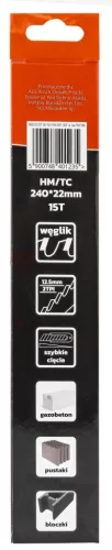 Keményfém orrfűrészlap pórusbetonhoz 240 mm, PM-BDP-240T – Powermat (PM1396)