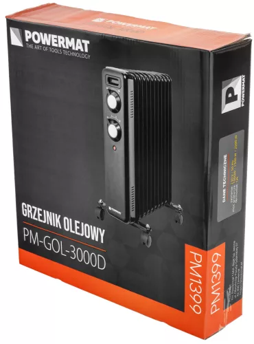 Olajradiátor 2500 W, 11 bordás, termosztáttal és kerekekkel, PM-GOL-3000D – Powermat (PM1399)